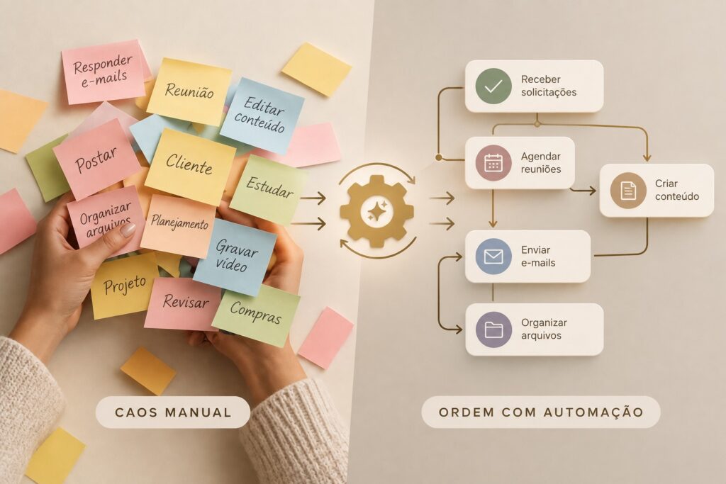 Tarefas manuais sendo organizadas por automação no negócio digital